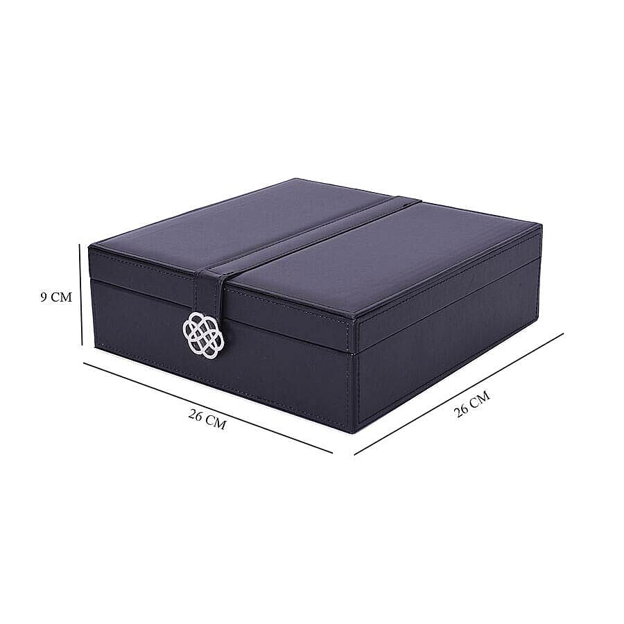 Two-Layer Black Jewellery Box with Multiple Compartments and Mirror (Size 26x26x9cm)