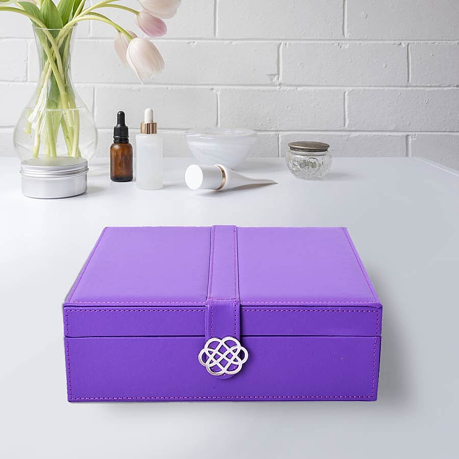Two-Layer Purple Jewellery Box with Multiple Compartments and Mirror (Size 26x26x9cm)