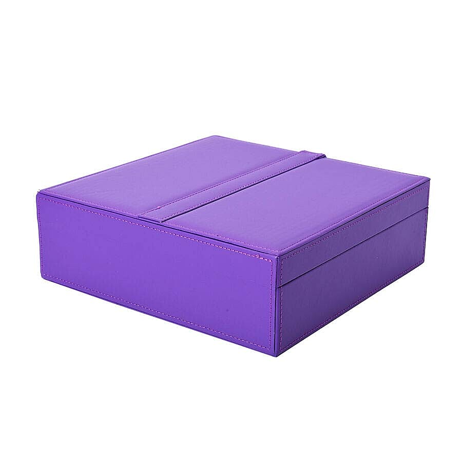 Two-Layer Purple Jewellery Box with Multiple Compartments and Mirror (Size 26x26x9cm)