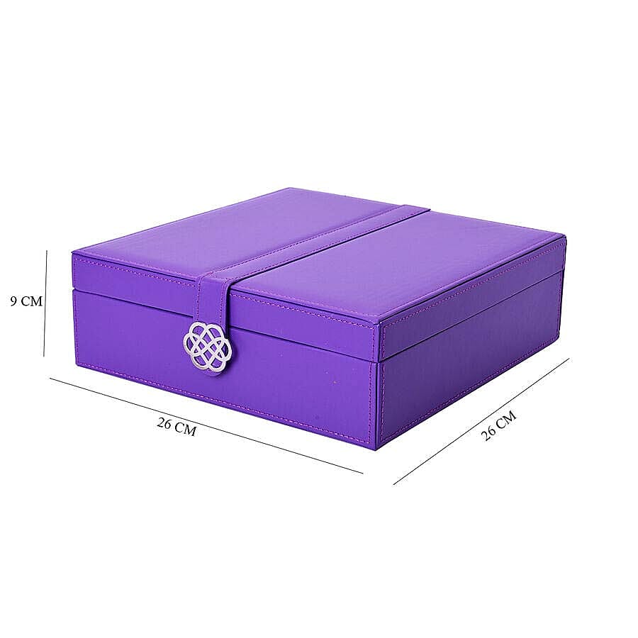 Two-Layer Purple Jewellery Box with Multiple Compartments and Mirror (Size 26x26x9cm)