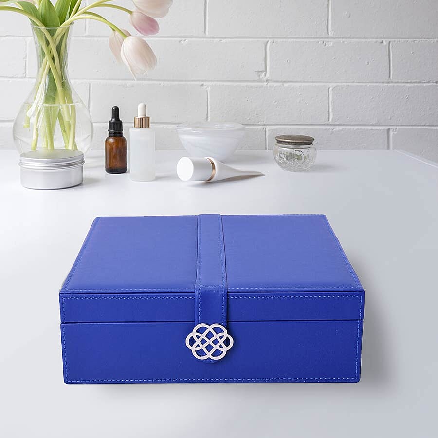 Two-Layer Navy Jewellery Box with Multiple Compartments and Mirror (Size 26x26x9cm)