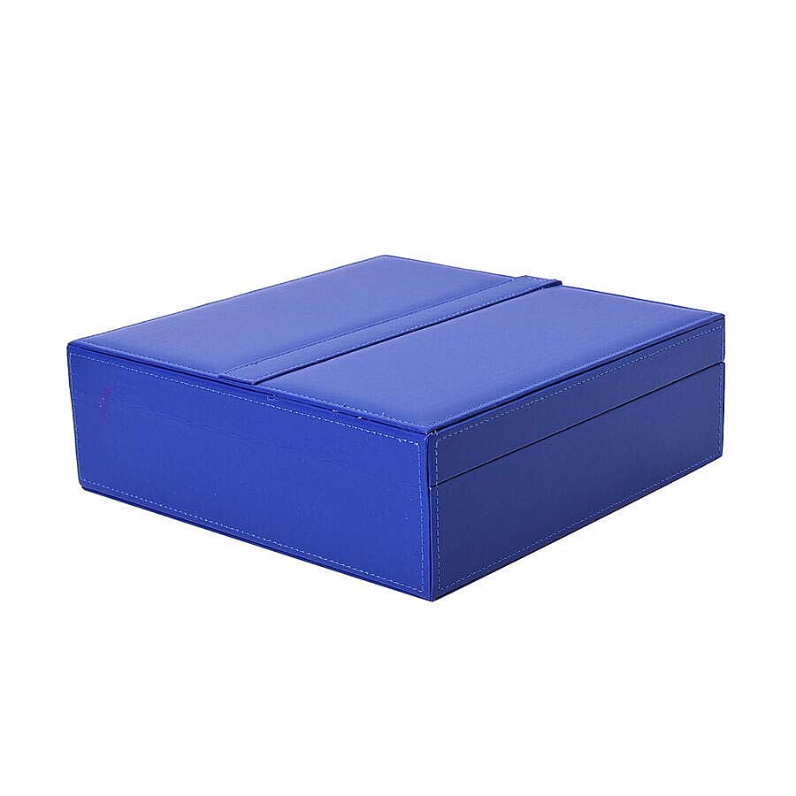Two-Layer Navy Jewellery Box with Multiple Compartments and Mirror (Size 26x26x9cm)
