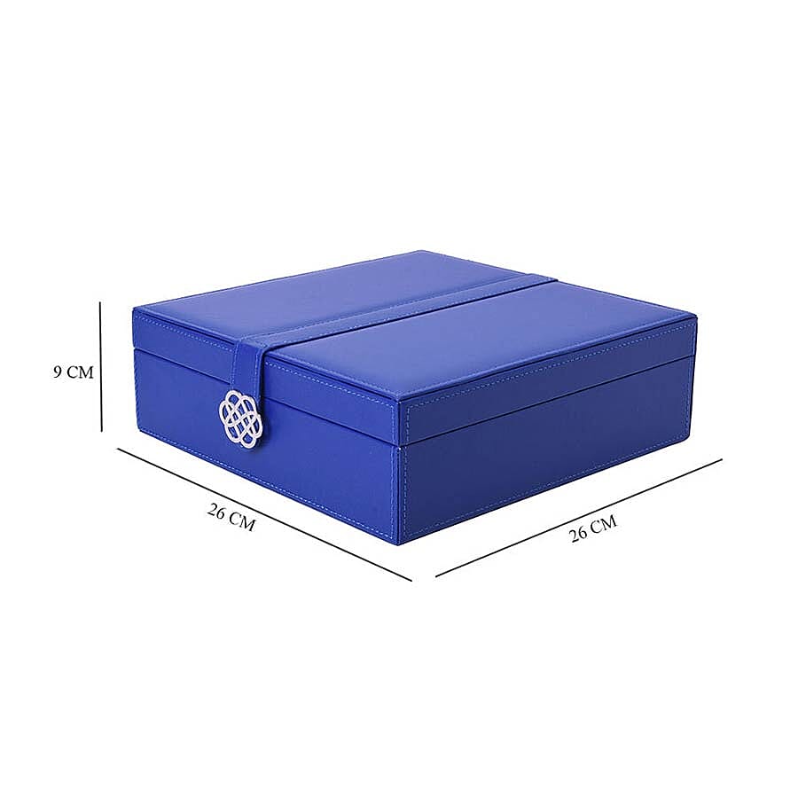 Two-Layer Navy Jewellery Box with Multiple Compartments and Mirror (Size 26x26x9cm)