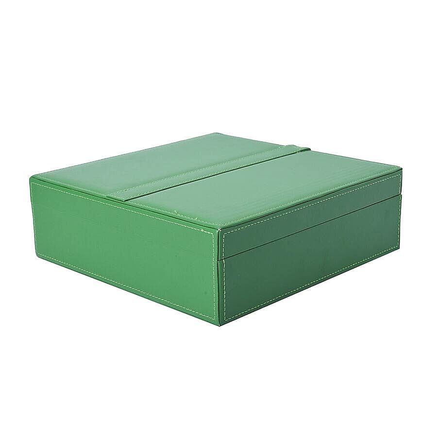 Two-Layer Green Jewellery Box with Multiple Compartments and Mirror (Size 26x26x9cm)
