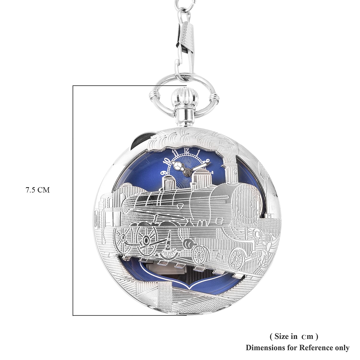 STRADA Japanese Movement Train Pattern Water Resistant Music Pocket Watch with Chain (Size 14) in Silver Tone