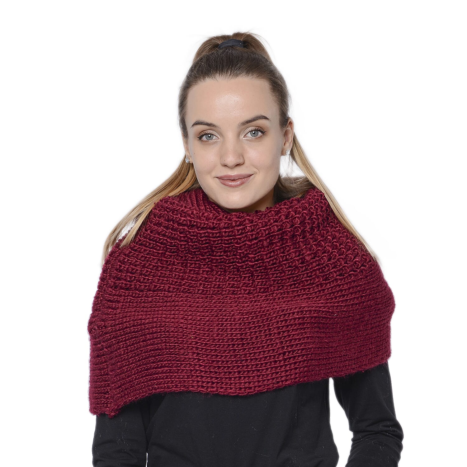 Solid Burgundy Infinity Knit Scarf (Size 32x70cm)