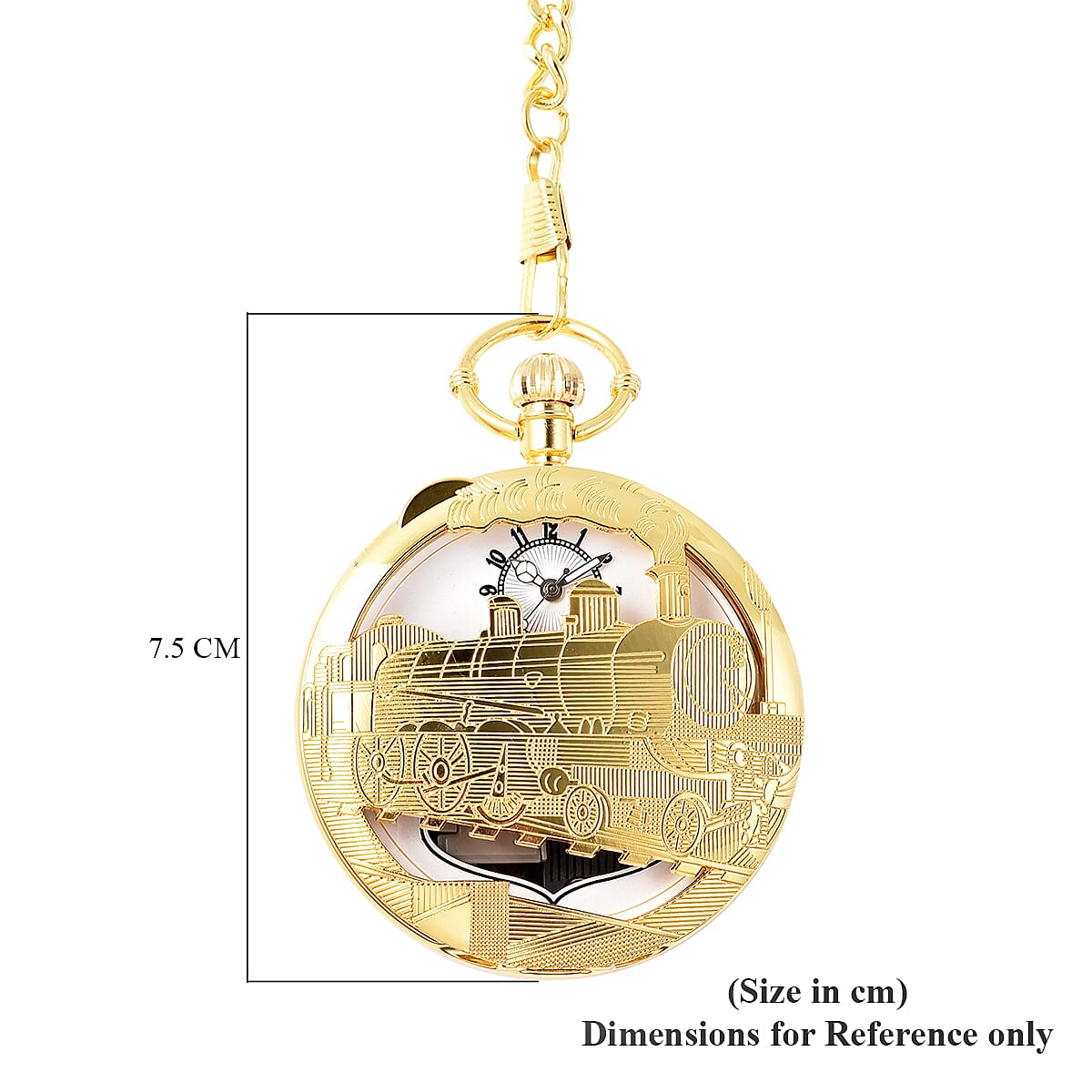 STRADA Japanese Movement Train Pattern Water Resistant Music Pocket Watch with Chain (Size 14) in Yellow Gold Tone