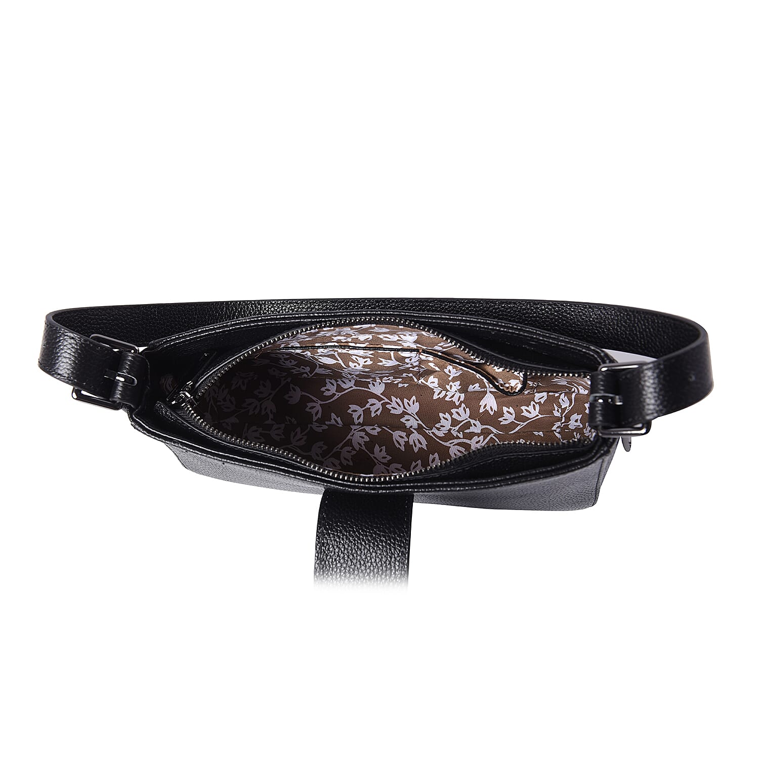 100% Genuine Leather Leopard Pattern Hobo Bag (26x7x15cm) with Clasp Closure - Black