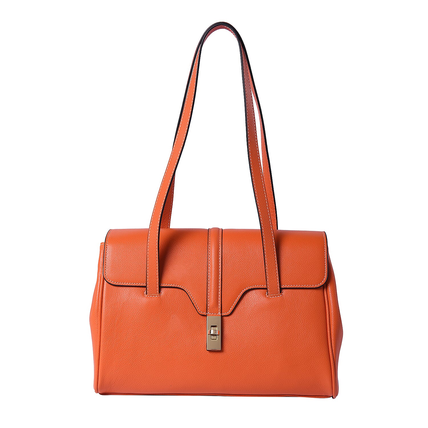100% Genuine Leather Tote Bag (Size: 34x12x22cm) - Orange