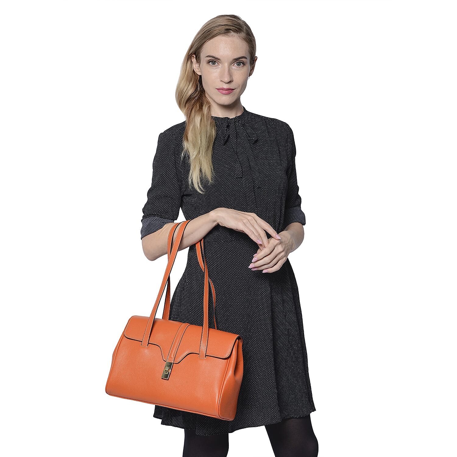 100% Genuine Leather Tote Bag (Size: 34x12x22cm) - Orange