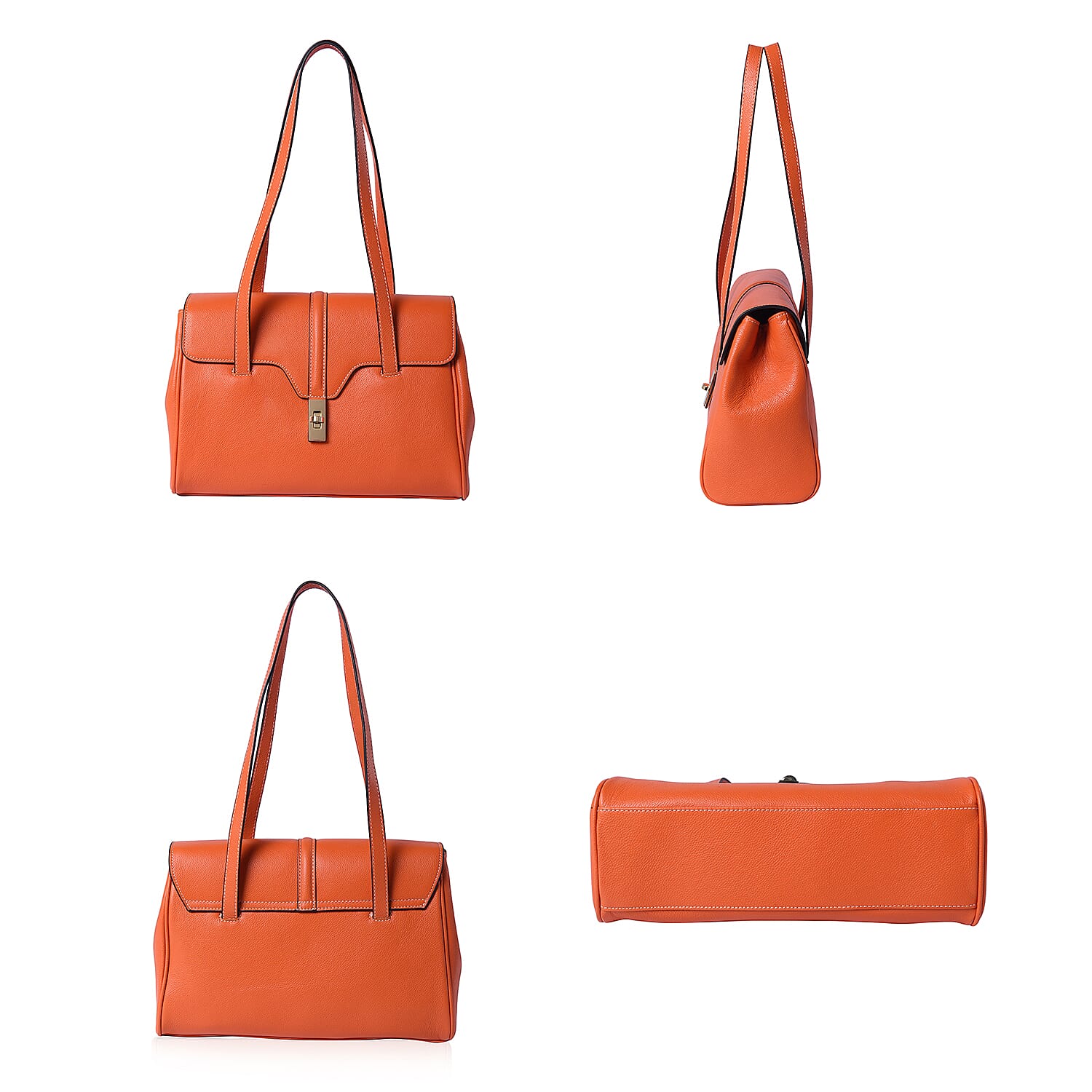 100% Genuine Leather Tote Bag (Size: 34x12x22cm) - Orange