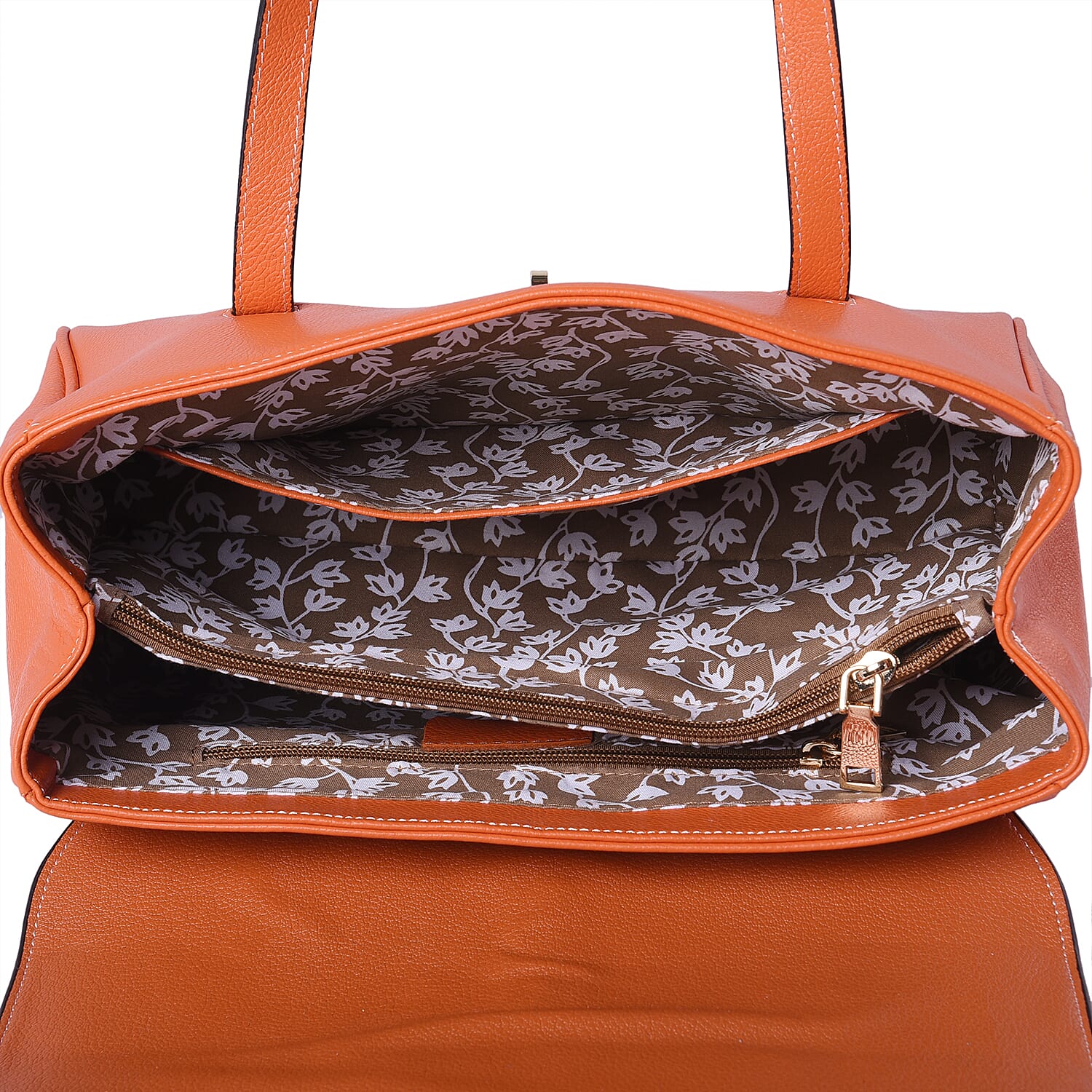 100% Genuine Leather Tote Bag (Size: 34x12x22cm) - Orange