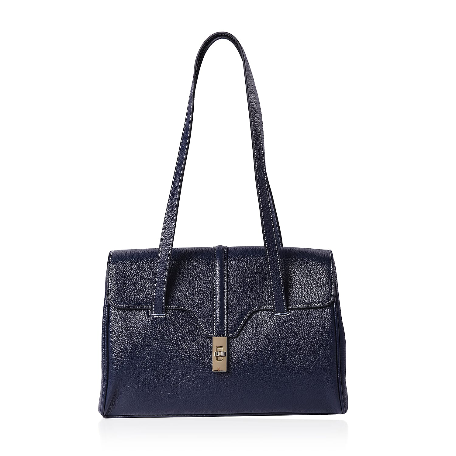 100% Genuine Leather Tote Bag (Size: 34x12x22cm) - Navy Blue