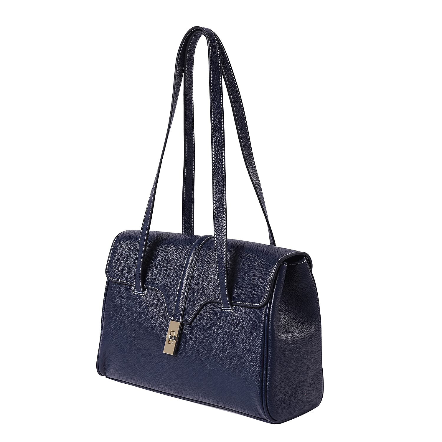 100% Genuine Leather Tote Bag (Size: 34x12x22cm) - Navy Blue