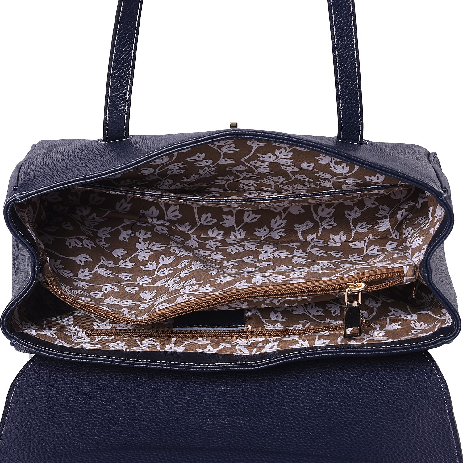 100% Genuine Leather Tote Bag (Size: 34x12x22cm) - Navy Blue