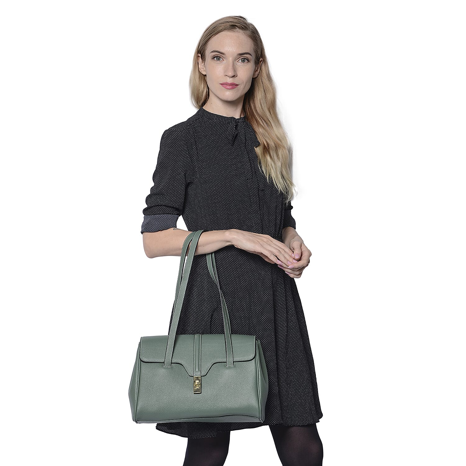 100% Genuine Leather Tote Bag (Size: 34x12x22cm) - Green