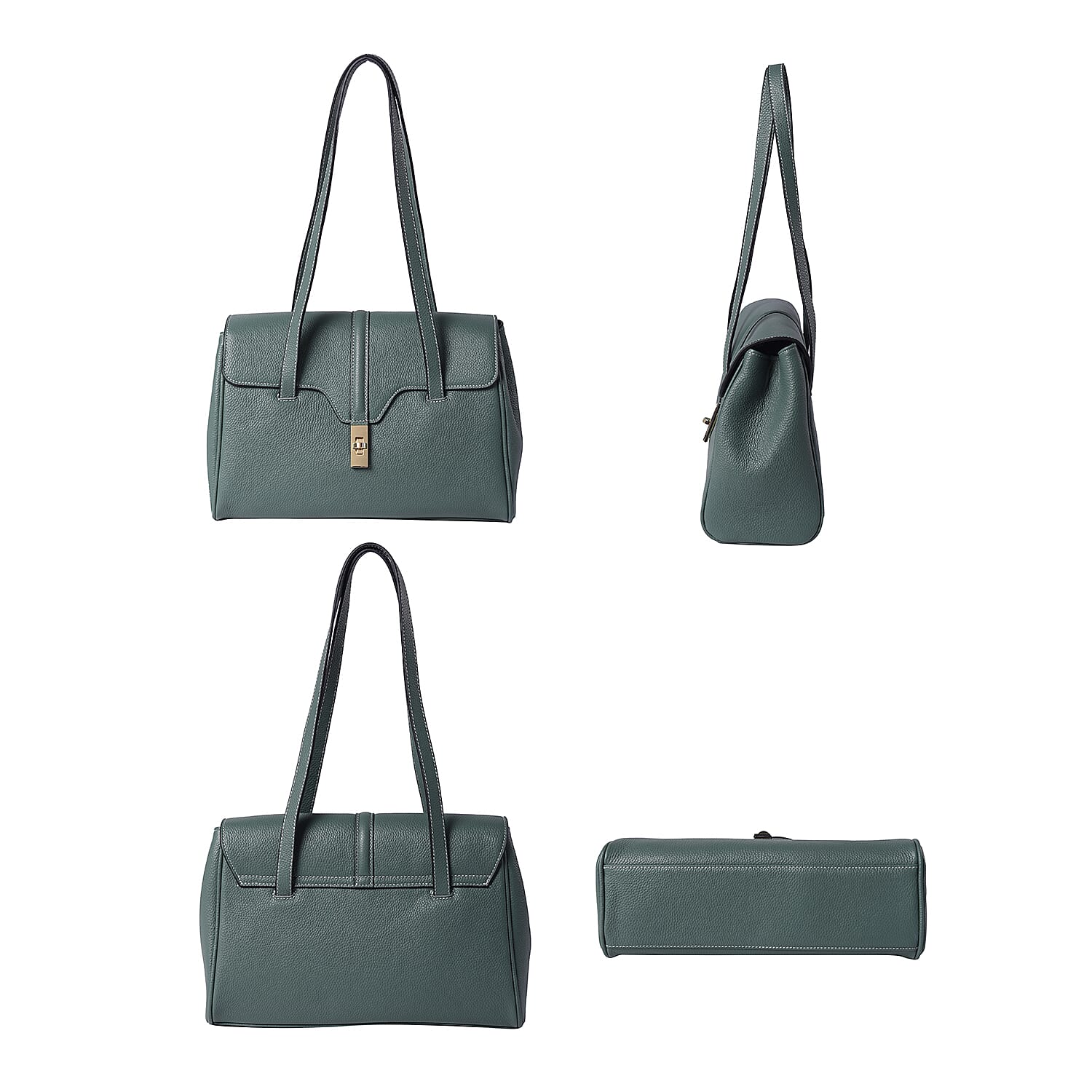100% Genuine Leather Tote Bag (Size: 34x12x22cm) - Green