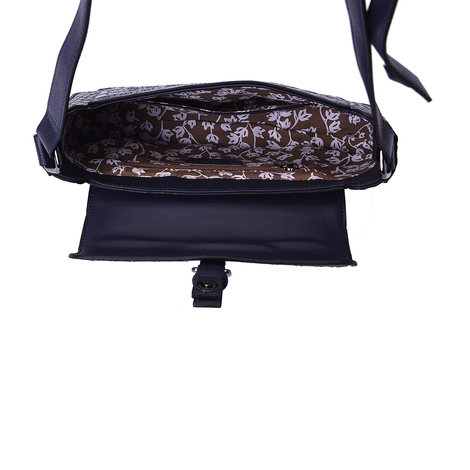 100% Genuine Leather Crocodile-Embossed Pattern Hobo Bag (28x5x16cm) with Adjustable Shoulder Strap - Navy