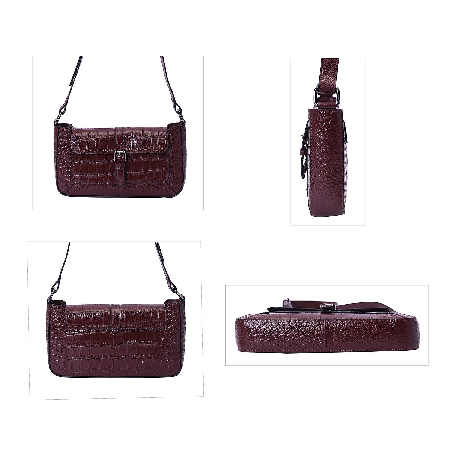 100% Genuine Leather Crocodile-Embossed Pattern Hobo Bag (28x5x16cm) with Adjustable Shoulder Strap - Chocolate