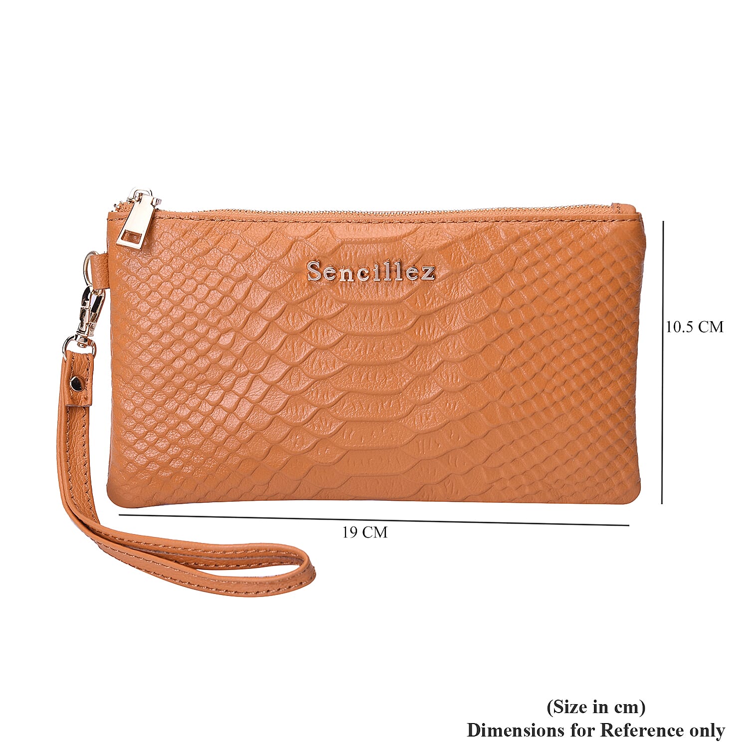 SENCILLEZ Genuine Leather RFID Protected Snake Skin Embossed Clutch Bag (19x11cm) - Orange