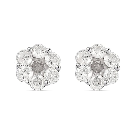 Certified 1 Carat Diamond Pressure Set Studs in 9K White Gold