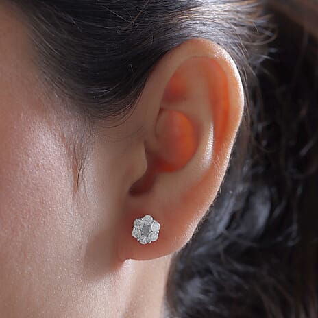 9K White Gold SGL Certified Pressure Set Diamond Stud Earrings (with Push Back) 1.00 Ct.