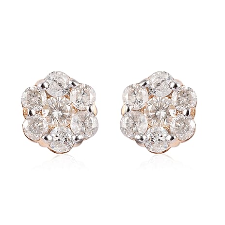 9K Yellow Gold SGL Certified Pressure Set Diamond  Stud Earrings (with Push Back) 1.00 Ct.