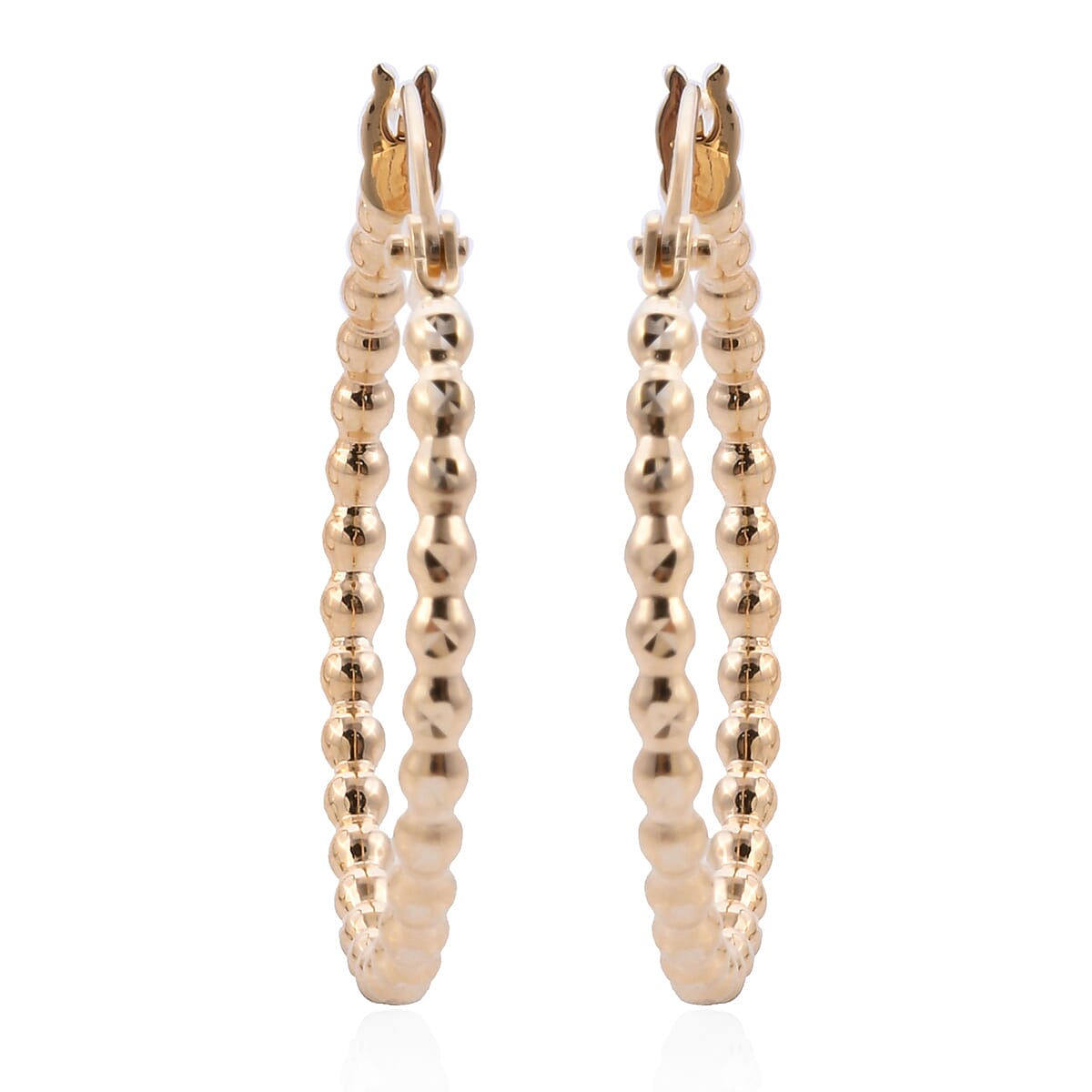Royal Bali Collection- 9K Yellow Gold Ball Hoop Earrings with Clasp