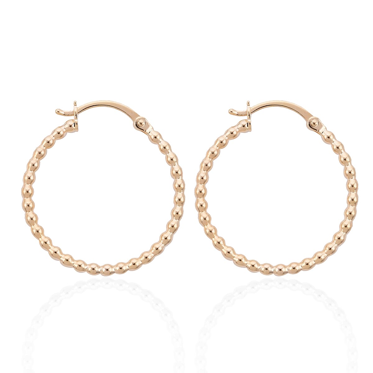 Royal Bali Collection- 9K Yellow Gold Ball Hoop Earrings with Clasp