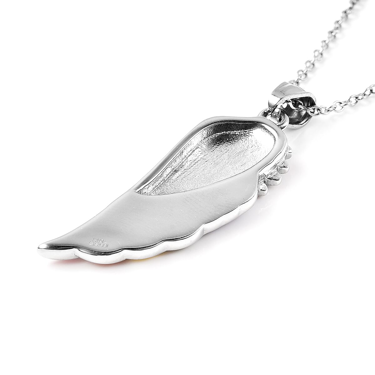 Rainbow Enamelled Angel Wing Pendant with Chain (Size 20)