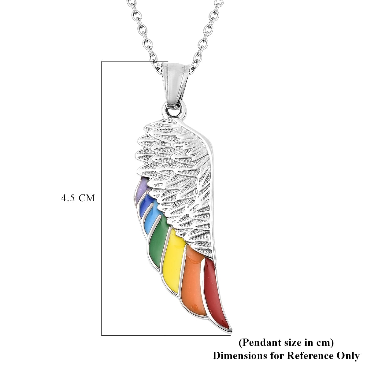 Rainbow Enamelled Angel Wing Pendant with Chain (Size 20)