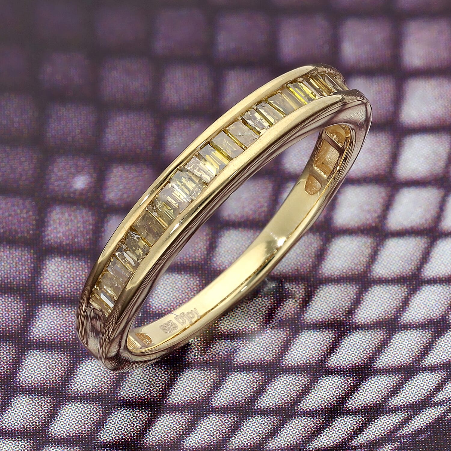 Yellow Diamond Half Eternity Band Ring in Yellow Gold Overlay Sterling Silver 0.25 Ct.