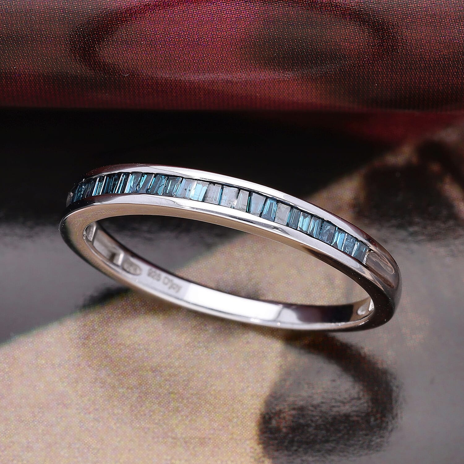 Blue Diamond Half Eternity Band Ring in Platinum Overlay Sterling Silver 0.25 Ct.