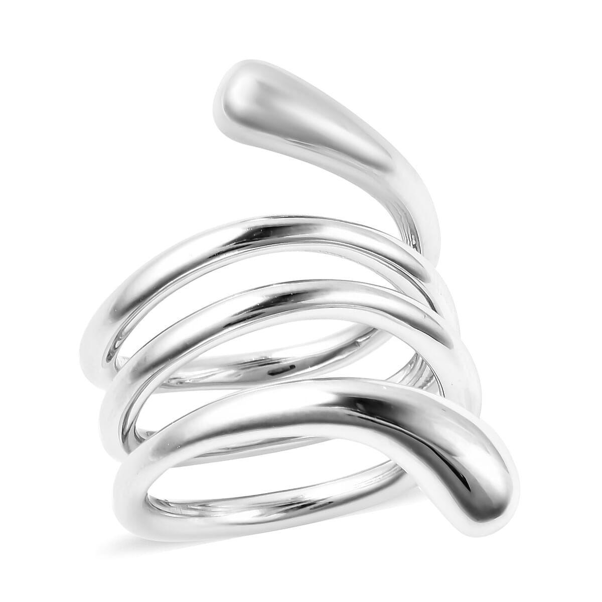 LucyQ Rhodium Overlay Sterling Silver Spiral Ring, Silver wt. 10.70 Gms
