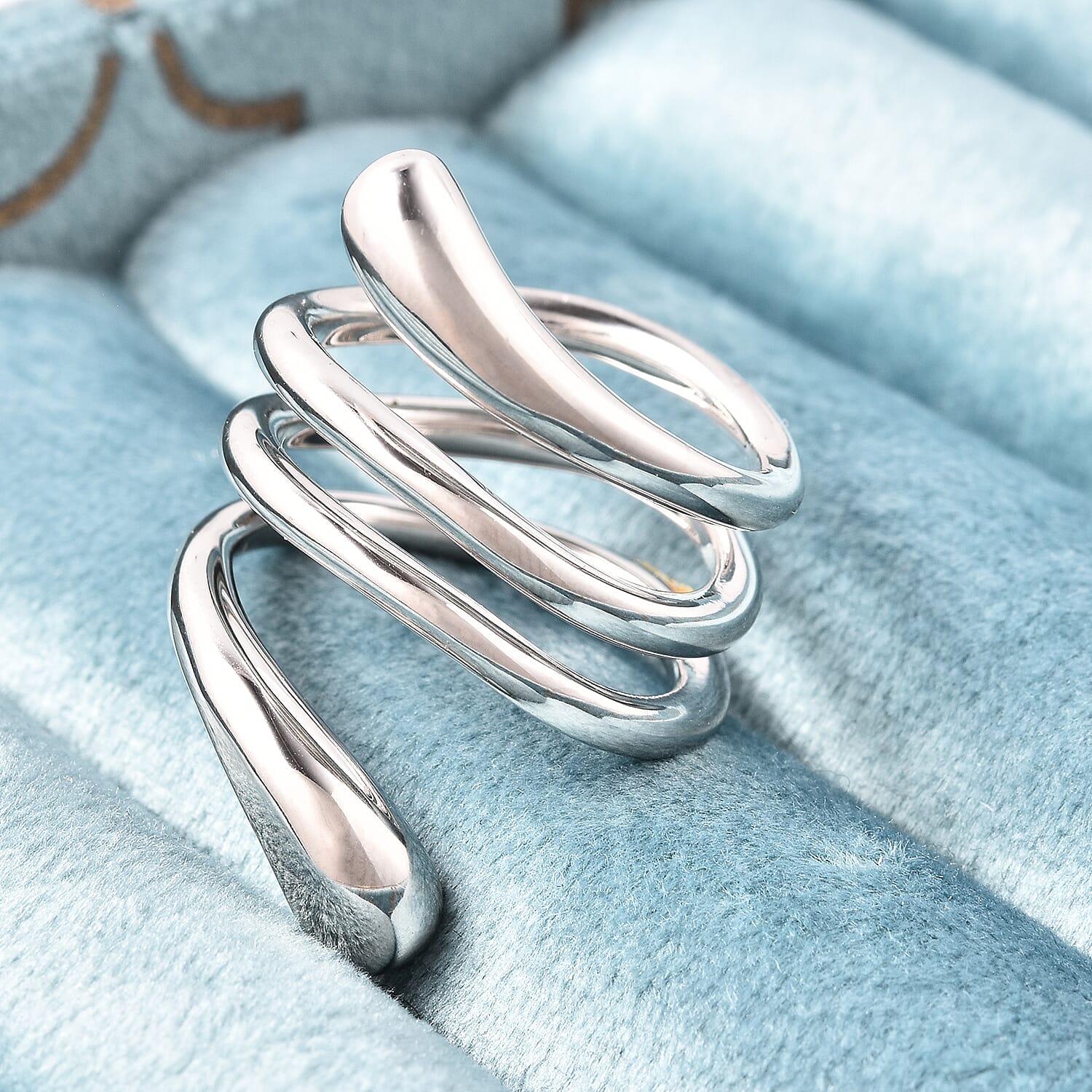 LucyQ Rhodium Overlay Sterling Silver Spiral Ring, Silver wt. 10.70 Gms