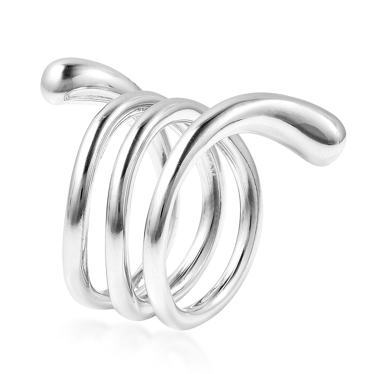 LucyQ Rhodium Overlay Sterling Silver Spiral Ring, Silver wt. 10.70 Gms