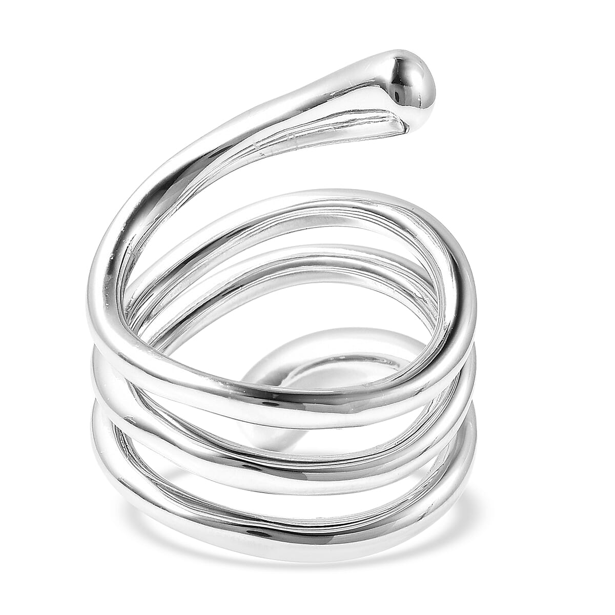 LucyQ Rhodium Overlay Sterling Silver Spiral Ring, Silver wt. 10.70 Gms