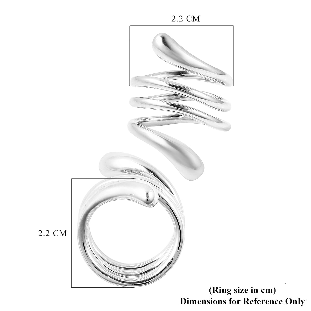LucyQ Rhodium Overlay Sterling Silver Spiral Ring, Silver wt. 10.70 Gms