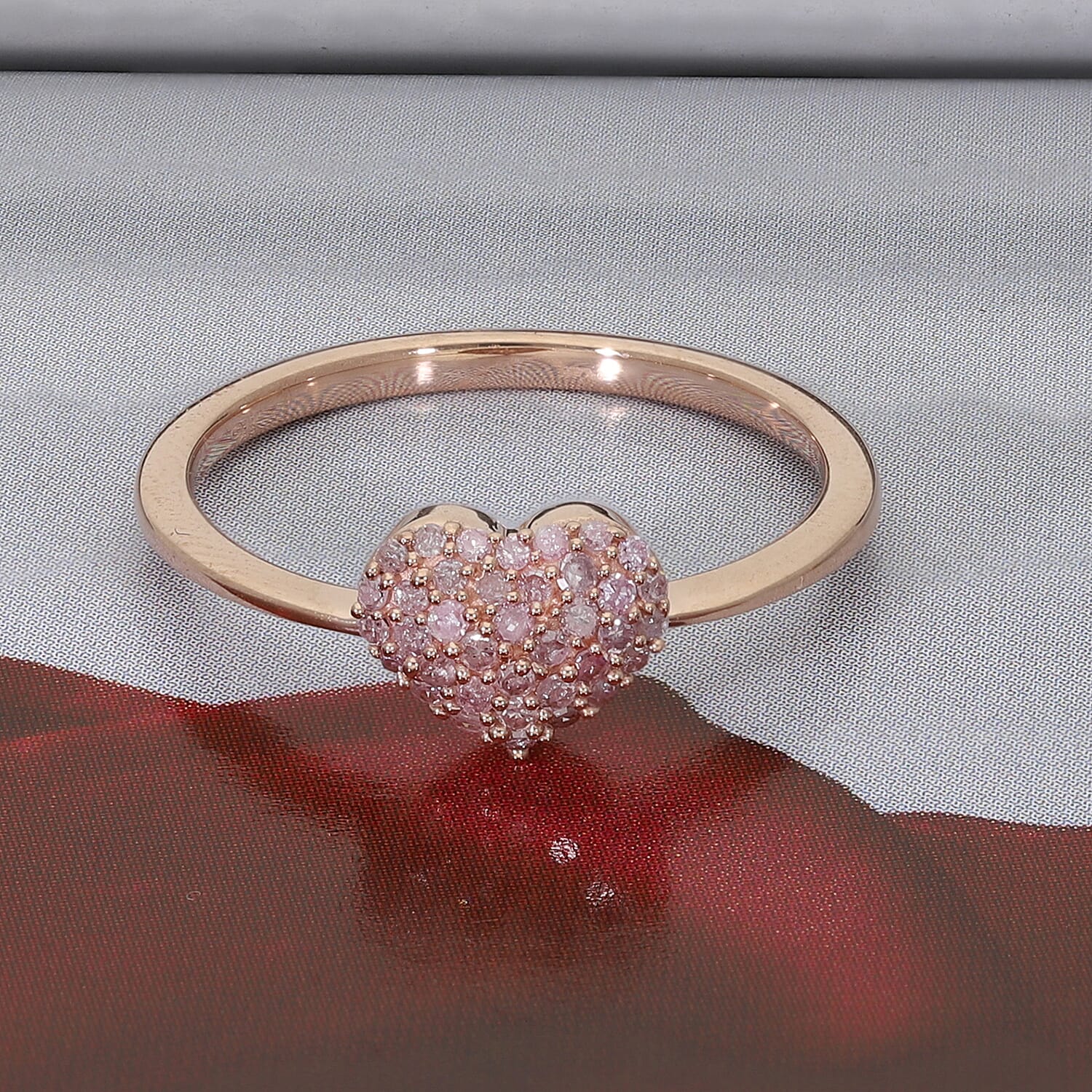 9K Rose Gold Natural Pink Diamond (I3) Heart Ring 0.25 Ct.
