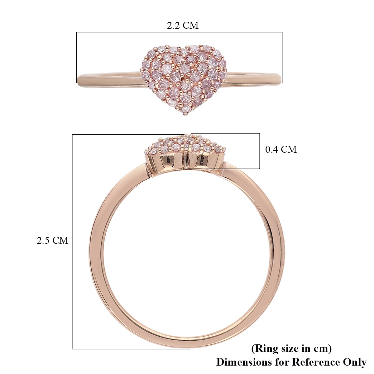 9K Rose Gold Natural Pink Diamond (I3) Heart Ring 0.25 Ct.
