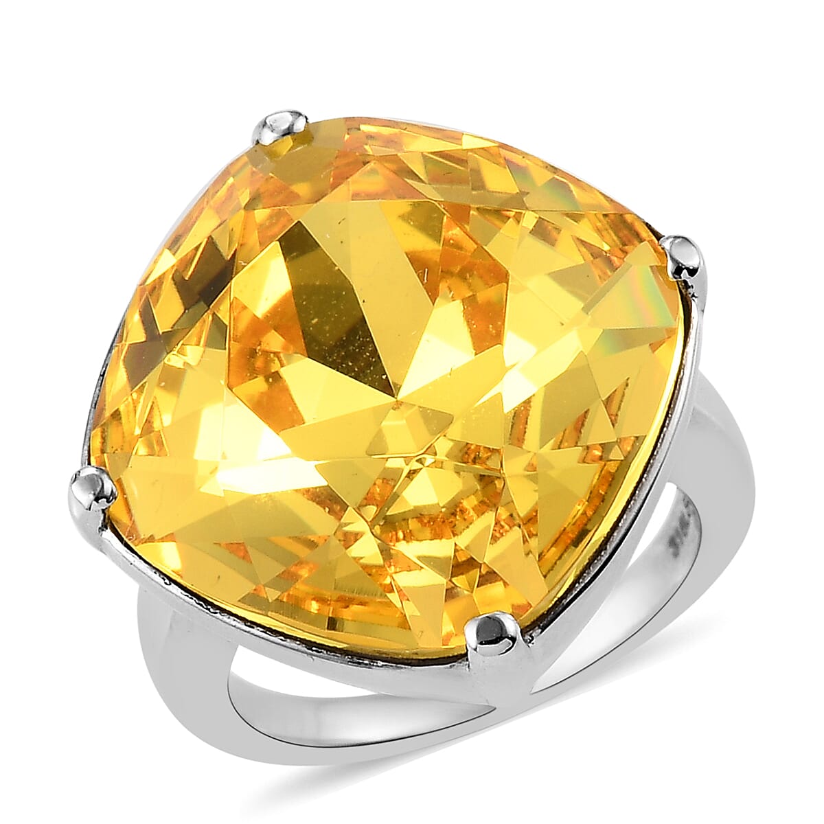 Lustro Stella  Light Colour Topaz Crystal Solitaire Ring in Stainless Steel