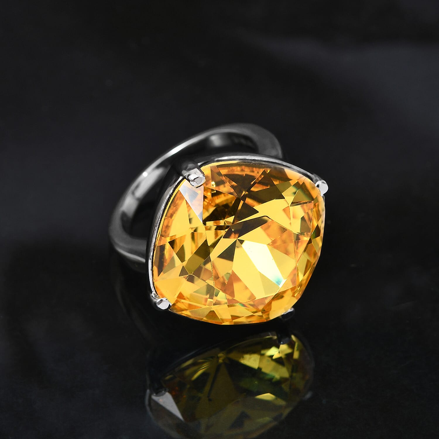 Lustro Stella  Light Colour Topaz Crystal Solitaire Ring in Stainless Steel