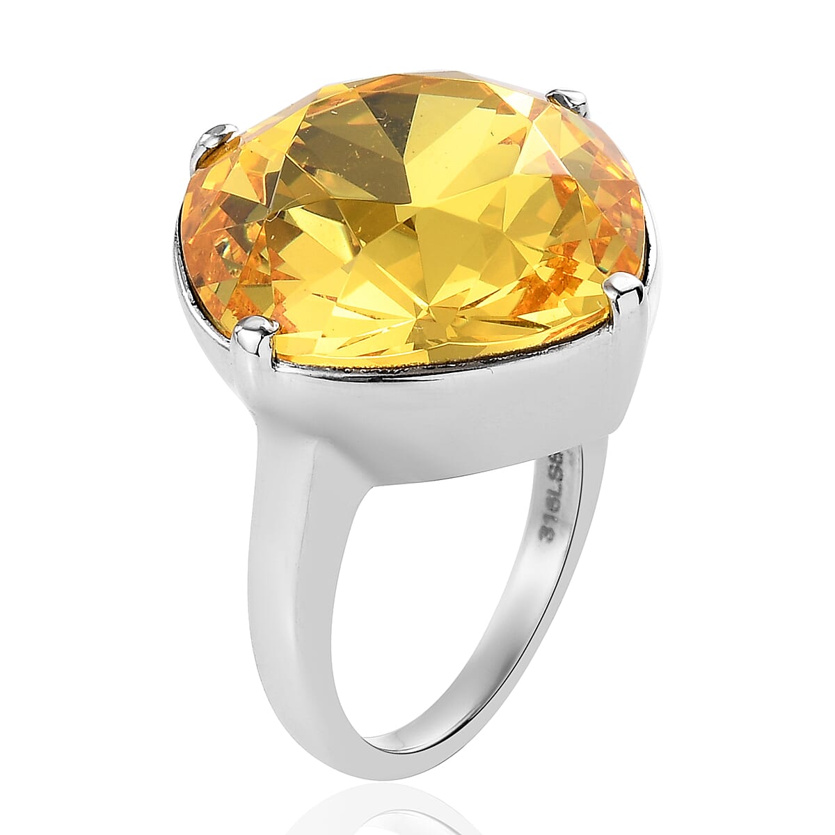 Lustro Stella  Light Colour Topaz Crystal Solitaire Ring in Stainless Steel
