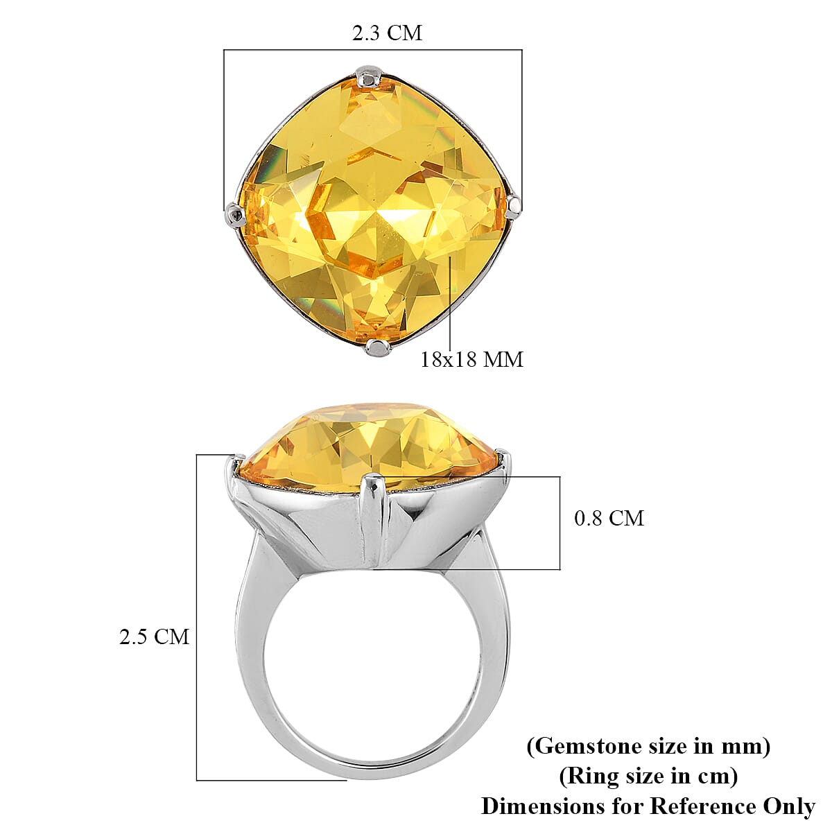 Lustro Stella  Light Colour Topaz Crystal Solitaire Ring in Stainless Steel