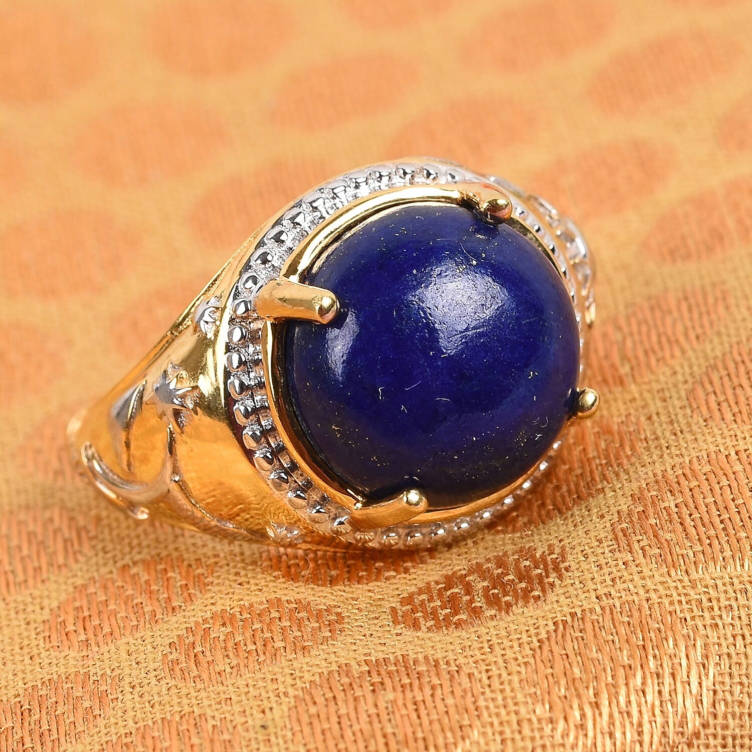 GP Celestial Dream Collection - Lapis Lazuli and Kanchanaburi Blue Sapphire Ring in Platinum and Yellow Gold Overlay Sterling Silver 6.75 Ct.