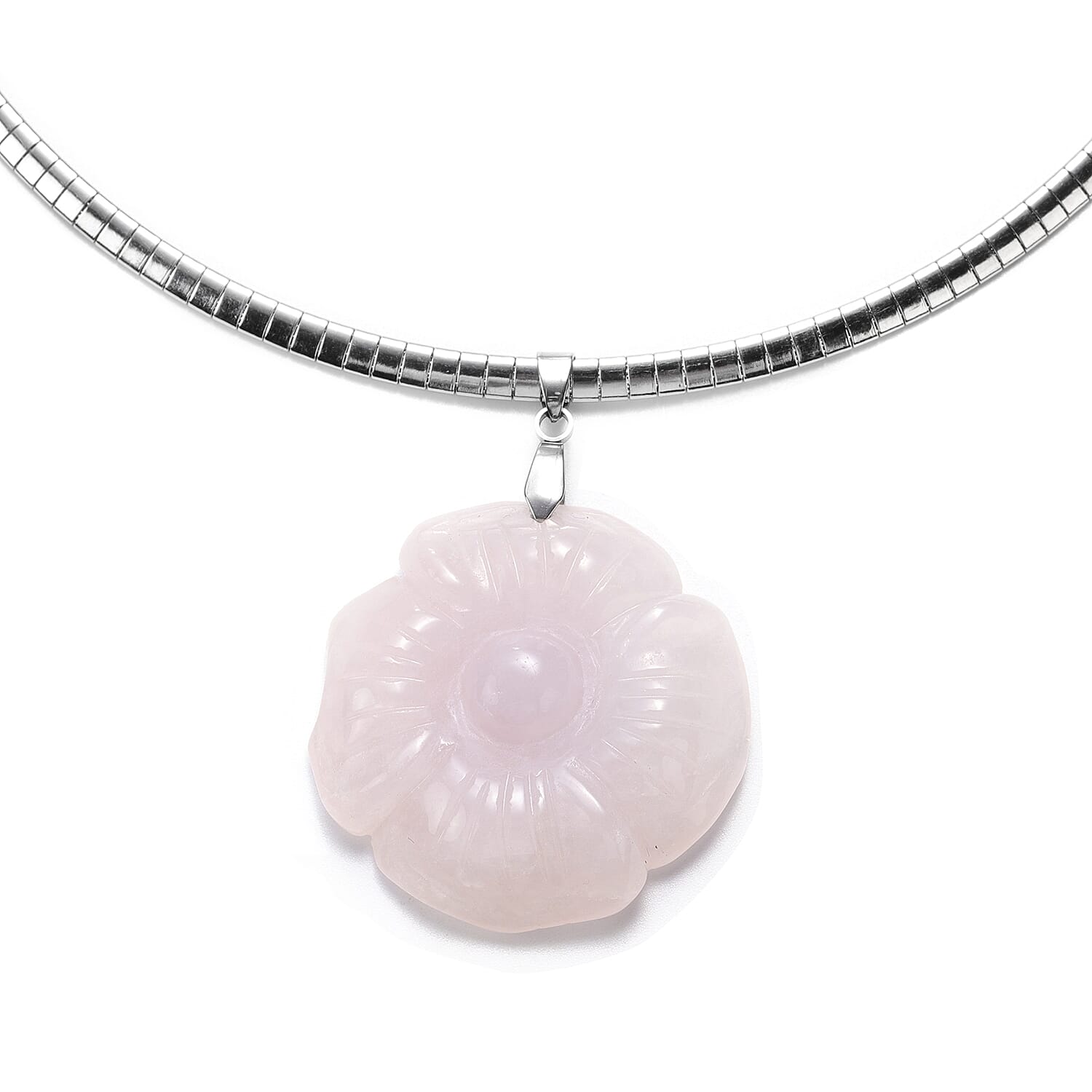 Rose Quartz Flower Necklace (Size 18) in Stainless Steel 88.50 Ct.