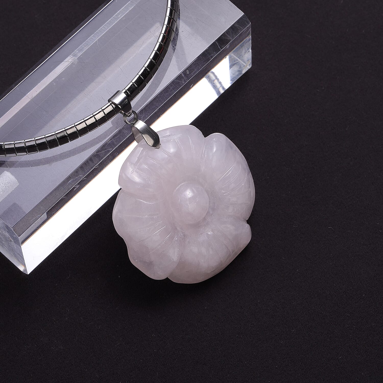 Rose Quartz Flower Necklace (Size 18) in Stainless Steel 88.50 Ct.