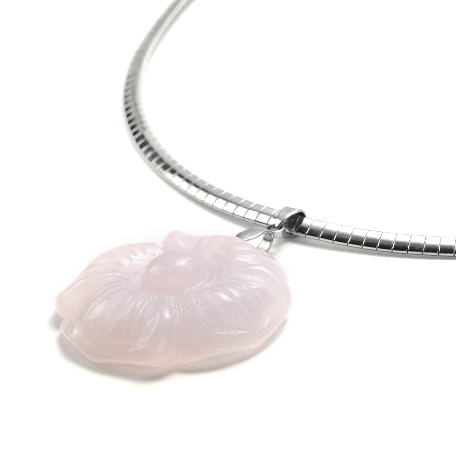 Rose Quartz Flower Necklace (Size 18) in Stainless Steel 88.50 Ct.