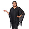 Spring Collection - Solid Black Colour Hollow Out Poncho with Tassel (Free Size; Length 60Cm)