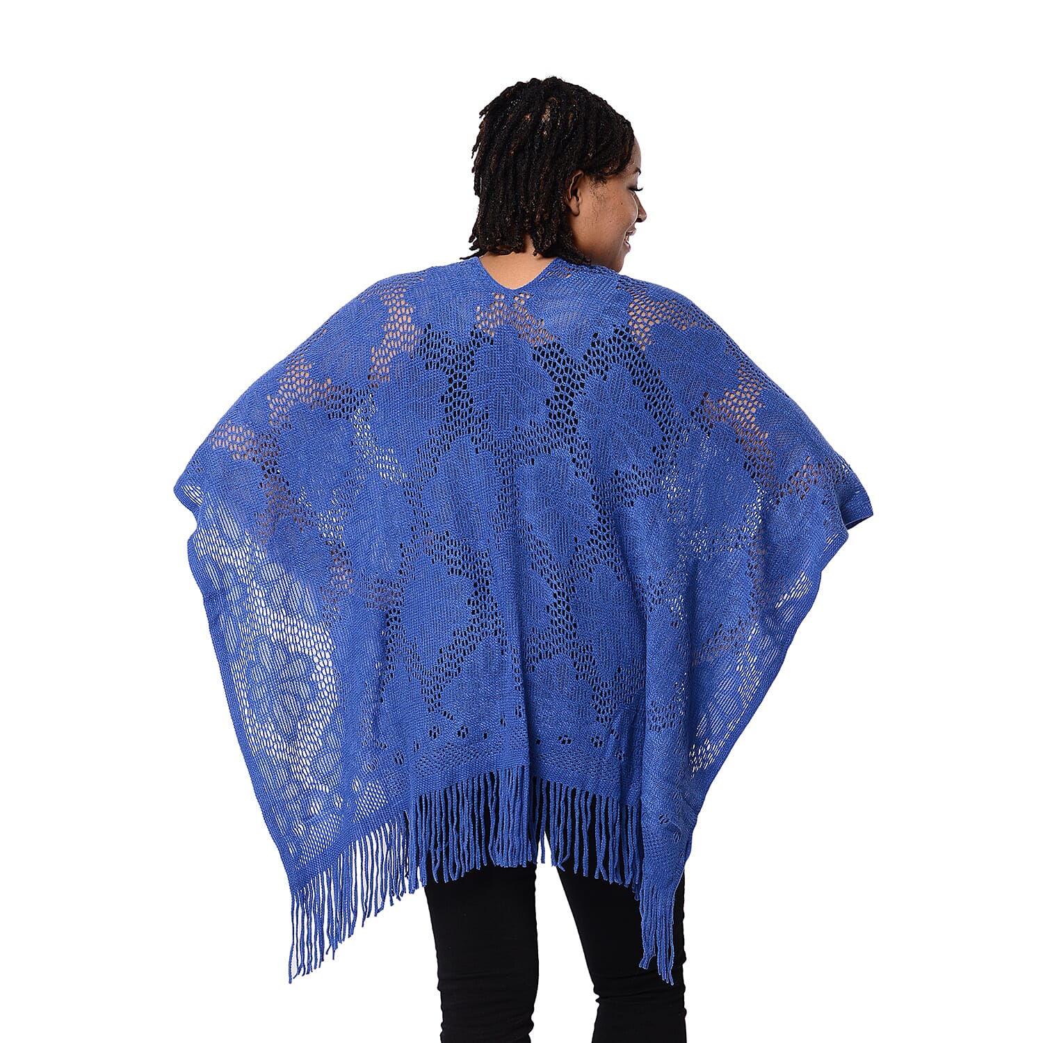 Spring Collection - Solid Blue Colour Hollow Out Kimono with Tassel (Free Size; Length 60Cm)